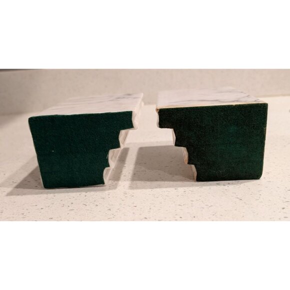 White Marble Bookends Natural Veins Green Base Den library - Picture 4 of 14